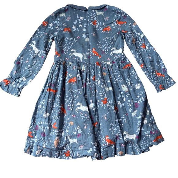 Mini Boden Woodland Print Dress Blue Bishop Sleeve Dress with Collar 6-7 Years - Picture 3 of 6